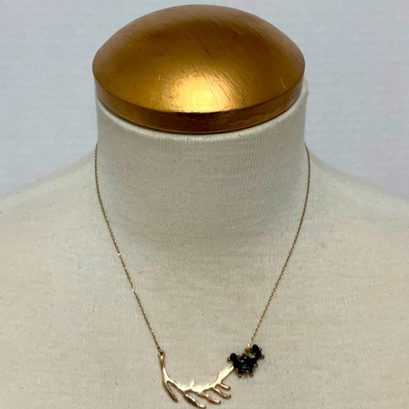 Rustic Goldtone Necklace with Dark Blue Crystal Accent - Picture 1 of 4